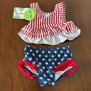 Younger Tree UPF 50+ 2  piece bikini ruffle trim patriotic stars & stripes